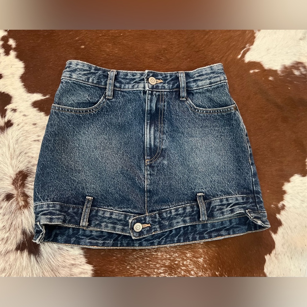 Zara Blue Asymmetrical Denim Mini Skirt Sz XS